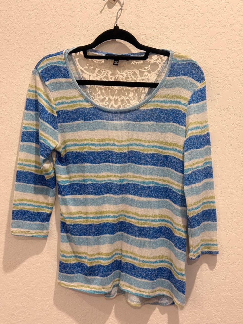 Fred David Blue White and Green Striped Knit Blouse